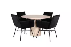 Bianca Round Dining Table - White Wash / Black Veneer+Petra Chair - Black / Black Velvet_4