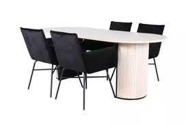 Bianca Oval Dining Table - White Wash / Black Veneer+Petra Chair - Black / Black Velvet_4