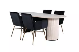 Bianca Oval Dining Table - White Wash / Black Veneer+Petra Chair - Distressed Copper / Black Velvet_4