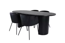 Bianca Oval Dining Table - Black / Black Veneer+Berit Chair - Black / Black Velvet_4