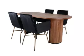 Bianca Oval Dining Table - Walnut / Black Veneer+Petra Chair - Distressed Copper / Black Velvet_4