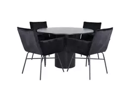 Bianca Round Dining Table - Black / Black Veneer+Petra Chair - Black / Black Velvet_4