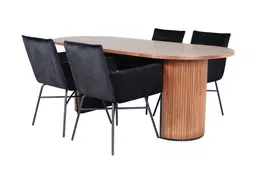 Bianca Oval Dining Table - Walnut / Black Veneer+Petra Chair - Black / Black Velvet_4