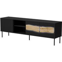 Cama Meble televizoriaus spintelė INSERTO 3D1W 400211, 1900x400x620 mm, 3 durelės, 1 lentyna, LED apšvietimas, PUSH TO OPEN, juoda