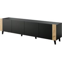 Cama Meble televizoriaus spintelė FARO RTV200 CZ, 2000mm, 420mm, 520mm, 4 durys, 4 lentynos, juoda, ąžuolas, matinis, be rankenų