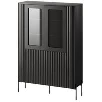 Cama Meble vitrina VERA 471010, 1100mm, 400mm, 1600mm, 4 durys, 6 lentynos, juoda, matinė, MDF, grūdintas stiklas