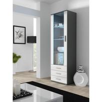 Cama Meble vitrinos spinta SOHO S1 SZ/BI, 600mm, 410mm, 1920mm, 1 durys, 3 stalčiai, 3 lentynos, pilka, balta blizgi