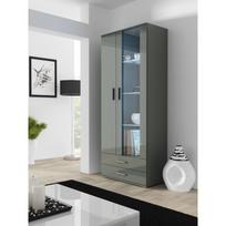 Cama Meble vitrinos spinta SOHO S6 SOHOWITS6 SZ/SZ, 800mm, 410mm, 1920mm, 2 durys, 2 stalčiai, 6 lentynos, pilka, blizgi