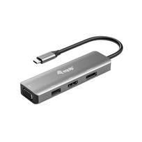 Adapteris USB-C->HDMI/DP/VGA/USB2.0 4K/60Hz 0,15m aliuminis