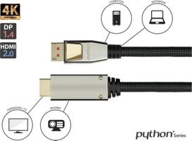 Python DisplayPort 1.4 į HDMI 2.0 kabelis iš nailono Black 3m