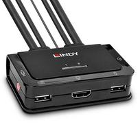 Perjungiklis Lindy HDMI KVM Switch 2 lizdų kompaktiškas USB 2 HDMI 4K, garso/mikrofono - 42340