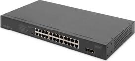 Switch Digitus Digitus 24 prievadų Gigabit tinklo jungiklis, 19 colių, nevaldomas, 2 Uplink prievadai, SFP