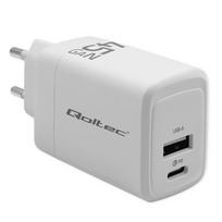 Qoltec 45W GaN | 5-20V | 1.5-3A | 1 x USB-C PD | 1 x USB QC 3.0 | White
