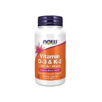 NOW Vitaminas D3 ir K2, 120 kapsulių