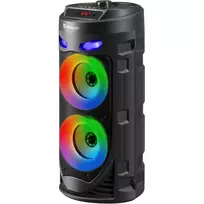 Garsiakalbis „Defender CRASHBOOM“ su „Bluetooth“, 16 W, MP3/FM/SD/USB/AUX/TWS/LED/MIC/LCD, karaokė, juodos spalvos + mikrofonas + nuotolinio valdymo pultas