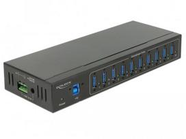 HUB USB 3.0 DELOCK 10-PORT AKTYWNY pramoninis IŠORINIS 20KV ESD JUODA