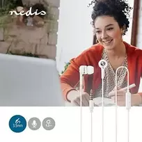 Nedis Ausinės laidinės su 3.5 mm kištuku ir mikrofonu, baltos