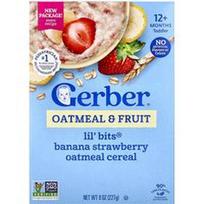 Gerber, Lil' Bits®, avižiniai dribsniai ir vaisių dribsniai, 12+ mėnesių, bananų ir braškių, 8 oz (227 g)