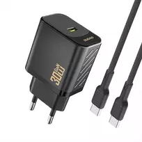 Dudao A27PCEU PD 30W GaN USB-C sieninis įkroviklis su USB-C laidu - Juodas