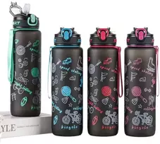 Sportinė plastikinė gertuvė, 1000 ml su dirželiu - Mėlyna