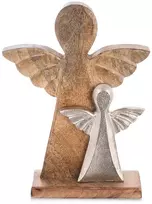 Dekoratyvinė figūrėlė su dviem angelais iš mango medienos, ruda, 23 × 6 × 32,5 cm