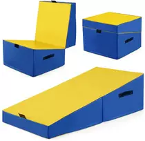 Sulankstomas gimnastikos pleištinis kilimėlis su EPE putomis, geltonas, 122 × 61 × 35 cm