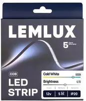 Lemlux LED juosta, 5m ritė, 12Vdc, 13W/m, COB 528LED/m, 1100lm, šaltai balta 6500K, IP20, FREE CUT