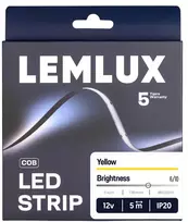 Lemlux LED juosta, 5m ritė, 12Vdc, 11W/m, COB 480LED/m, geltona, IP20, 180°