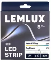 Lemlux LED juosta, 5m ritė, 12Vdc, 11W/m, COB 480LED/m, 1200lm, neutraliai balta 4000K, IP20, 180°