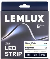 Lemlux LED juosta, 5m ritė, 12Vdc, 6W/m, COB 480LED/m, 660lm, šiltai balta 3000K, IP20, 180°