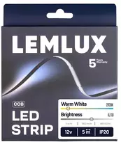 Lemlux LED juosta, 5m ritė, 12Vdc, 11W/m, COB 480LED/m, 1000lm, šiltai balta 2700K, IP20, 180°