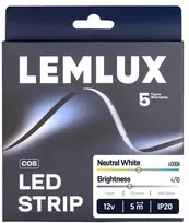 Lemlux LED juosta, 5m ritė, 12Vdc, 7W/m, COB NANO 400LED/m, 770lm, neutraliai balta 4000K, 3mm, IP20, 180°