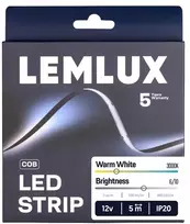 Lemlux LED juosta, 5m ritė, 12Vdc, 11W/m, COB 480LED/m, 1100lm, šiltai balta 3000K, IP20, 180°
