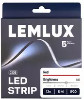 Lemlux LED juosta, 5m ritė, 12Vdc, 11W/m, COB 480LED/m, raudona, IP20, 180°