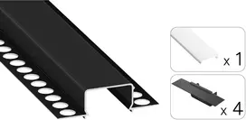 TEKKNI LED profilio komplektas HORST priglaistomas platus, juodas, anoduotas, baltas dangtelis 3 m