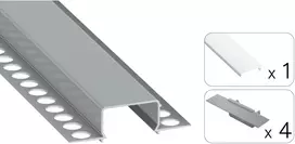 TEKKNI LED profilio komplektas HORST priglaistomas platus, aliuminis, anoduotas, baltas dangtelis 3 m