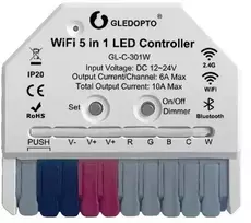 Gledopto LED valdiklis Wi-Fi + RF MINI, 12-24Vdc, 6A/CH, 10A MAX, RGB, RGBW, RGB+CCT, CCT, DIM, PUSH-DIM