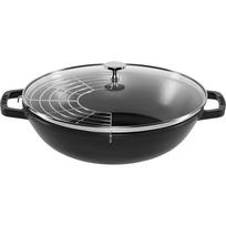 Staub ketaus wok keptuvė su stiklo dangčiu 30 cm, juoda