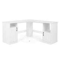 Kampinis stalas L formos kompiuterio stalas 150x150x76 cm baltas su saugojimo vieta