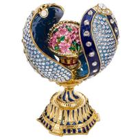 Faberge stiliaus susuktas kiaušinis su gėlių krepšeliu