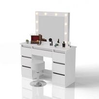 Kosmetinis staliukas Talea su LED ir taburetė Tonia 110x40x141 cm balta