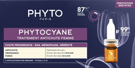 PHYTO Phytocyane Progressive – tankėjantis serumas moterims nuo progresuojančio plaukų slinkimo, 12 ampulių po 5 ml