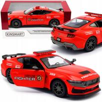 Metalinė modelinė mašina Kinsmart Ford Mustang 2024, ugniagesių automobilis, 1:38