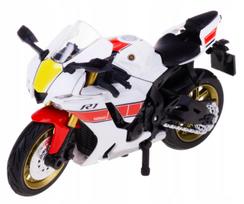 YAMAHA R1 modelis, balta plastikinė ir metalinė motociklo miniatiūra, 1:18