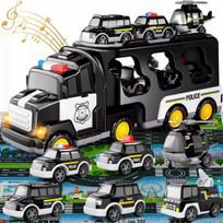 Policijos automobilių rinkinys 7 viename su vilkiku, LED apšvietimu ir muzika