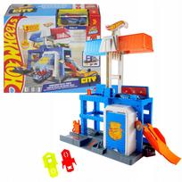 Žaislinių automobilių rinkinys HOT WHEELS miesto policijos stotis su metaline policijos mašina ir liftu