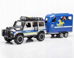 Policijos žaislinė Mercedes G-klasės mašina su priekaba ir arkliu