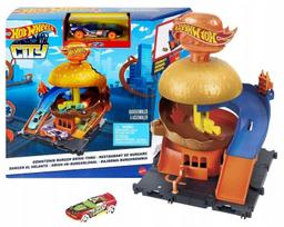 Žaislinis automobilių trasos rinkinys HOT WHEELS CITY Burger Rally su 1:64 HDR26 automobiliu