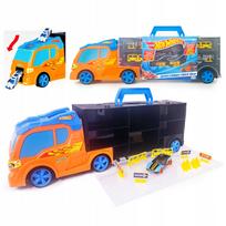 Automobilių tralas HOT WHEELS 3in1, lagaminas, talpina 12 modeliukų, su ženklų rinkiniu