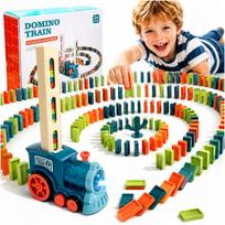 Medinis lokomotyvo formos domino kaladėlių rinkinys, 54 vnt., su garsais